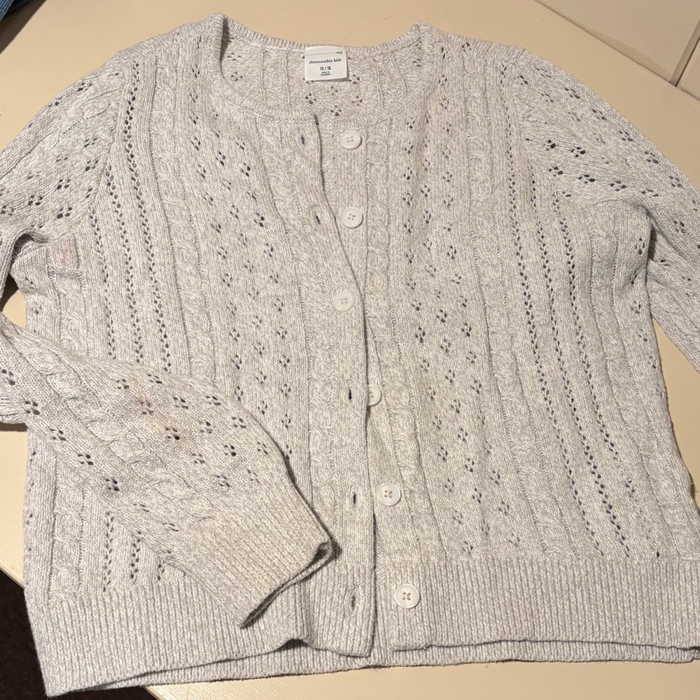 Abercrombie Kids Light Gray Cable Knit Cardigan
